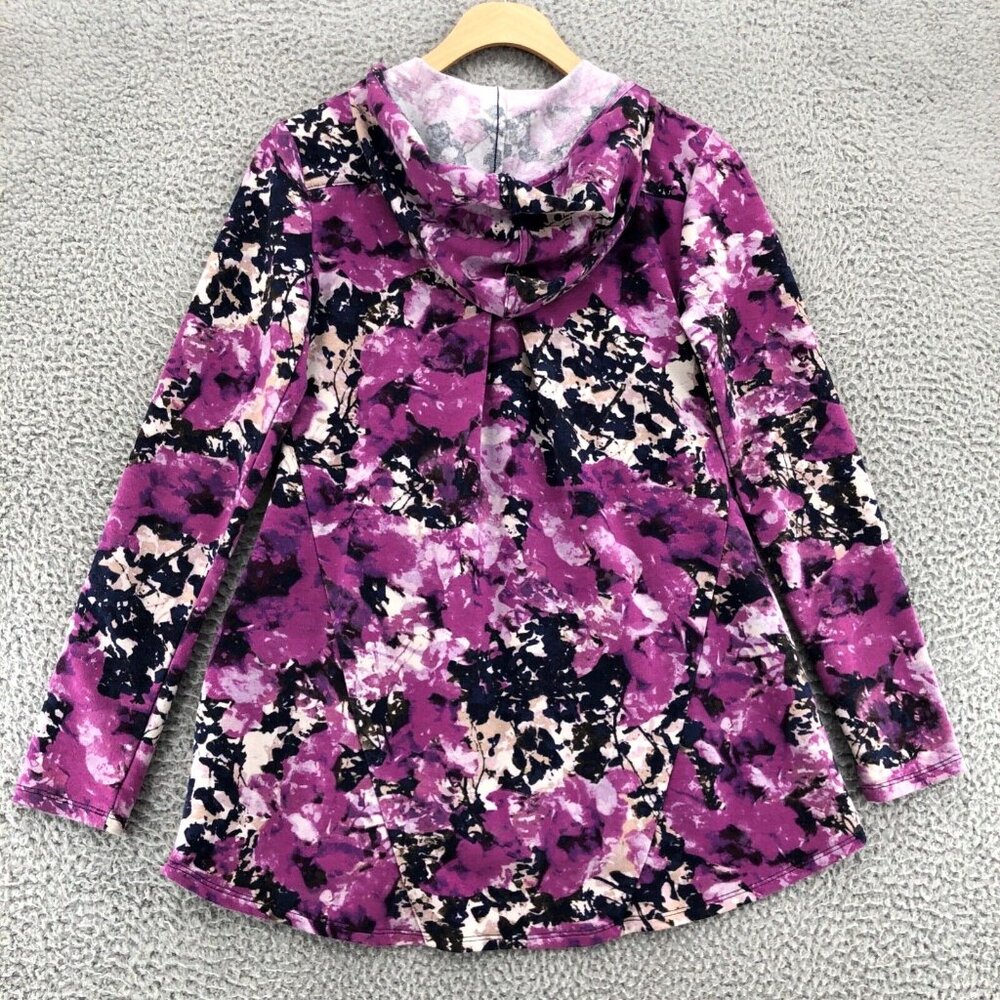 LOGO Jacket Womens XXS Pink Floral Full Zip Pockets Hooded Active Lounge Stretch - Picture 3 of 9